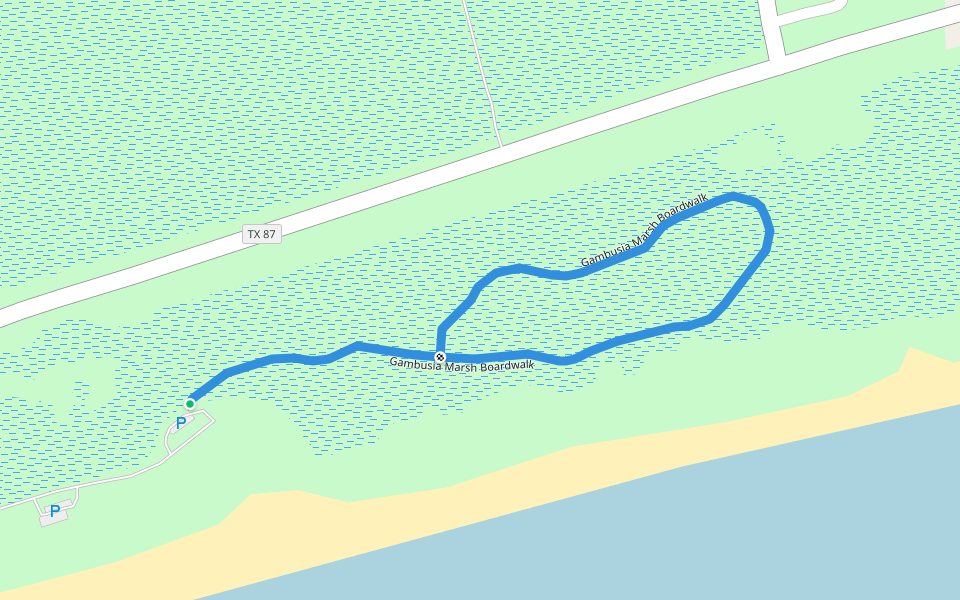 Gambusia Marsh Boardwalk walking route map in Port Arthur