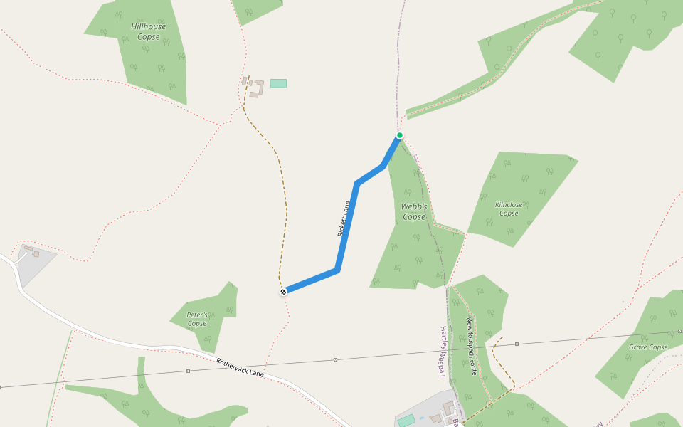 Rickett Lane walking route map in Hartley Wespall