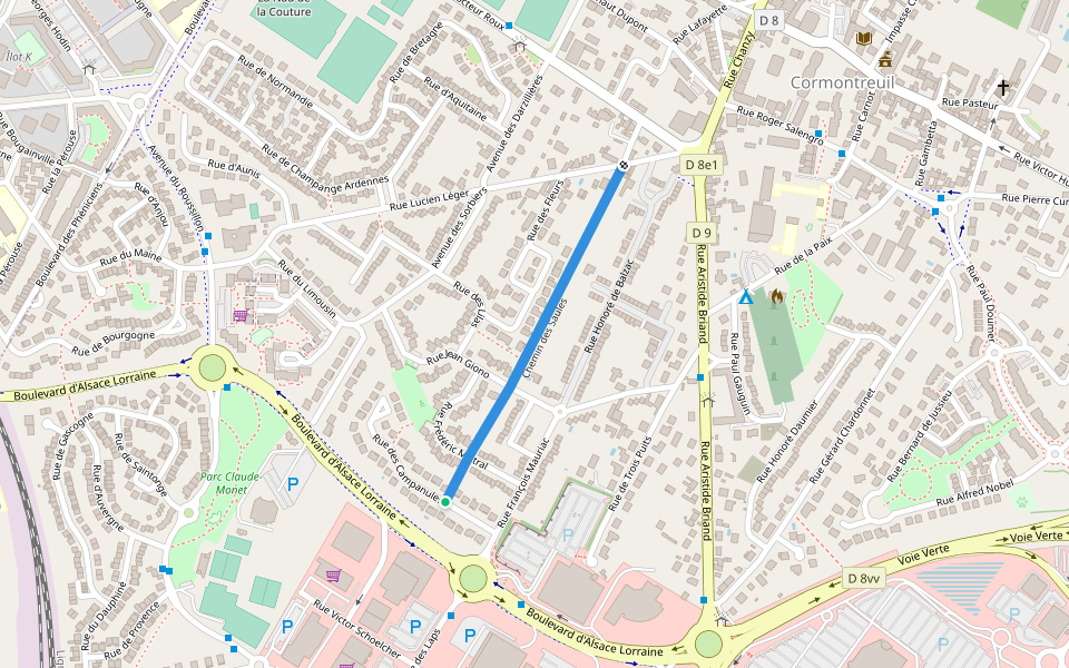 Chemin des Saules walking route map in Cormontreuil