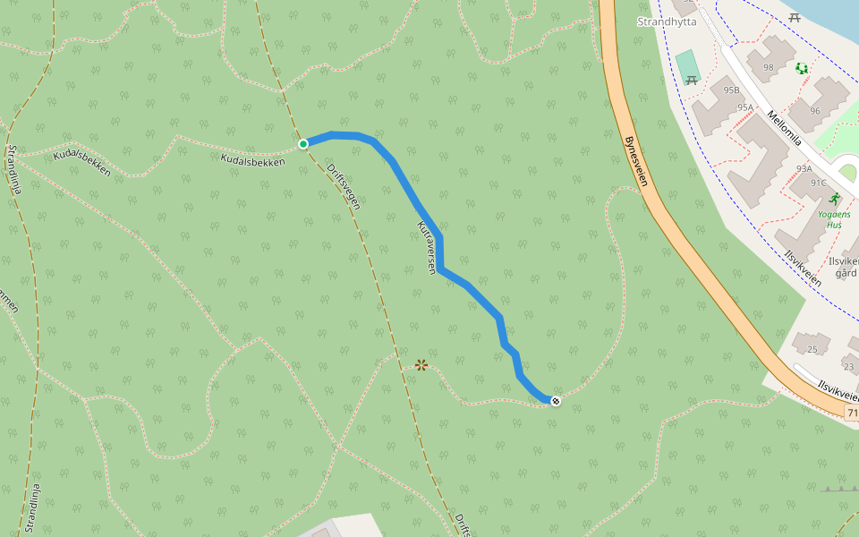 Kutraversen walking route map in Trondheim