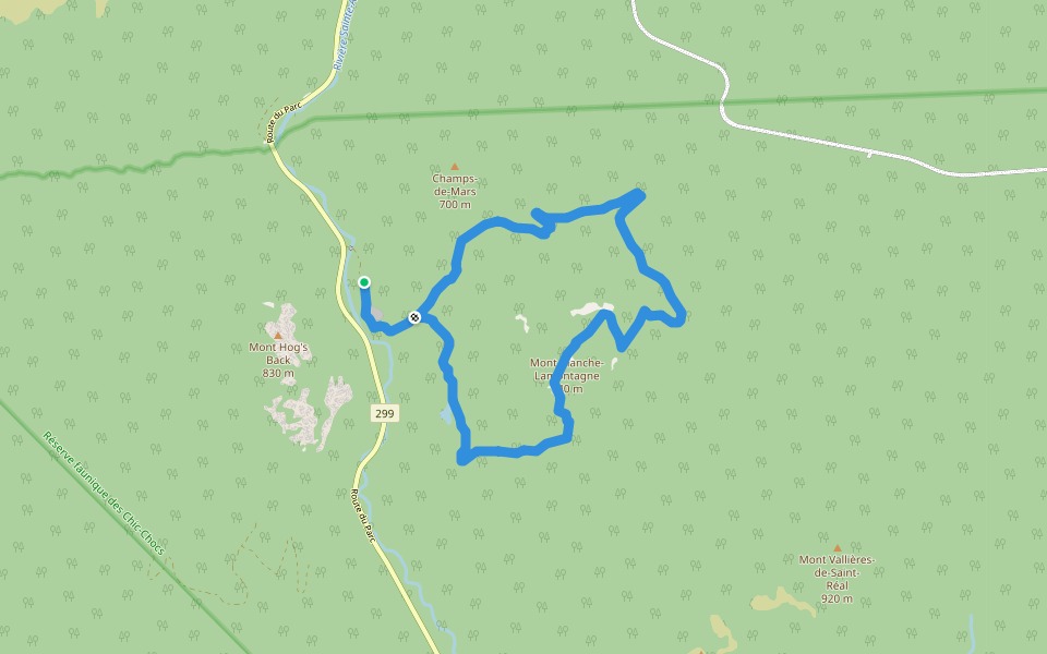 Mont Blanche-Lamontagne walking route map in Cap-au-Renard