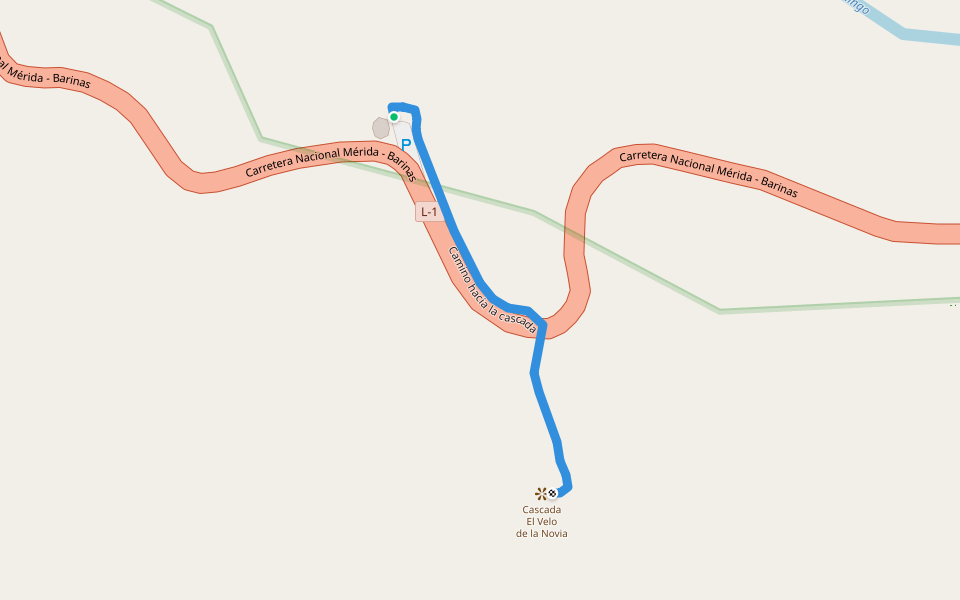 Camino hacia la cascada walking route map in Tabay