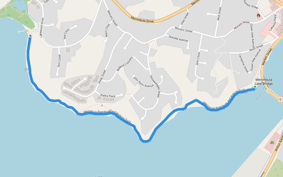 Merimbula Boardwalk and Walking Track walking route map in Merimbula
