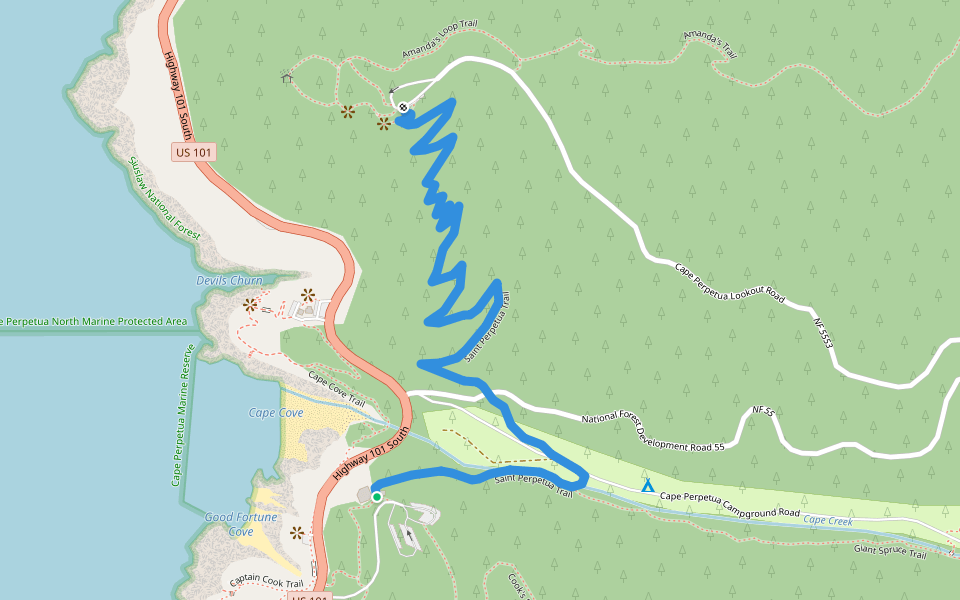 Saint Perpetua Trail walking route map in Yachats