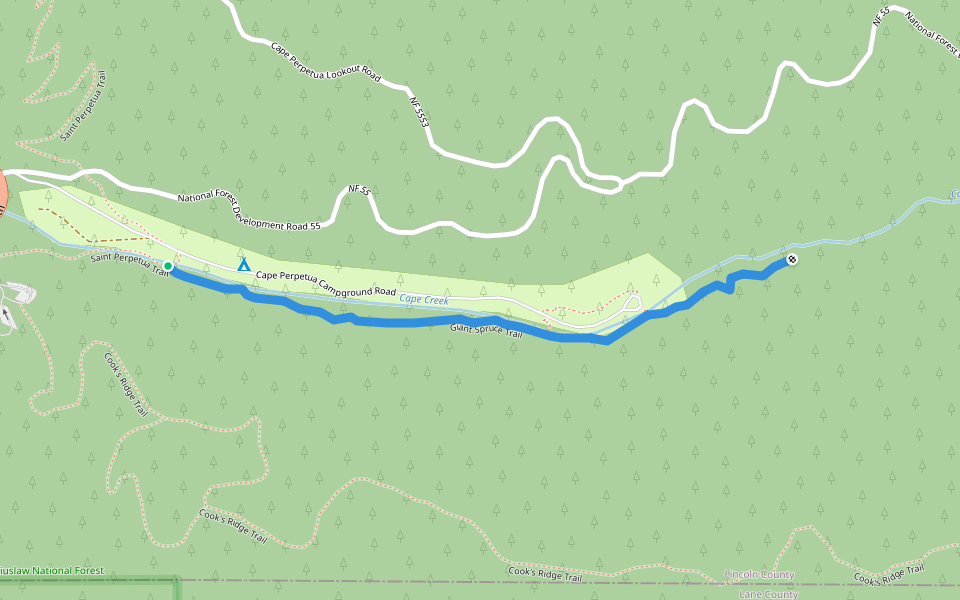 Giant Spruce Trail walking route map in Yachats