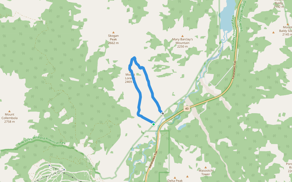 Mount Lorette Route walking route map in Lac des Arcs