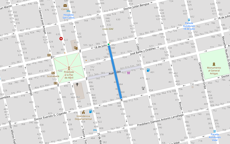 Sarandí walking route map in San José de Mayo