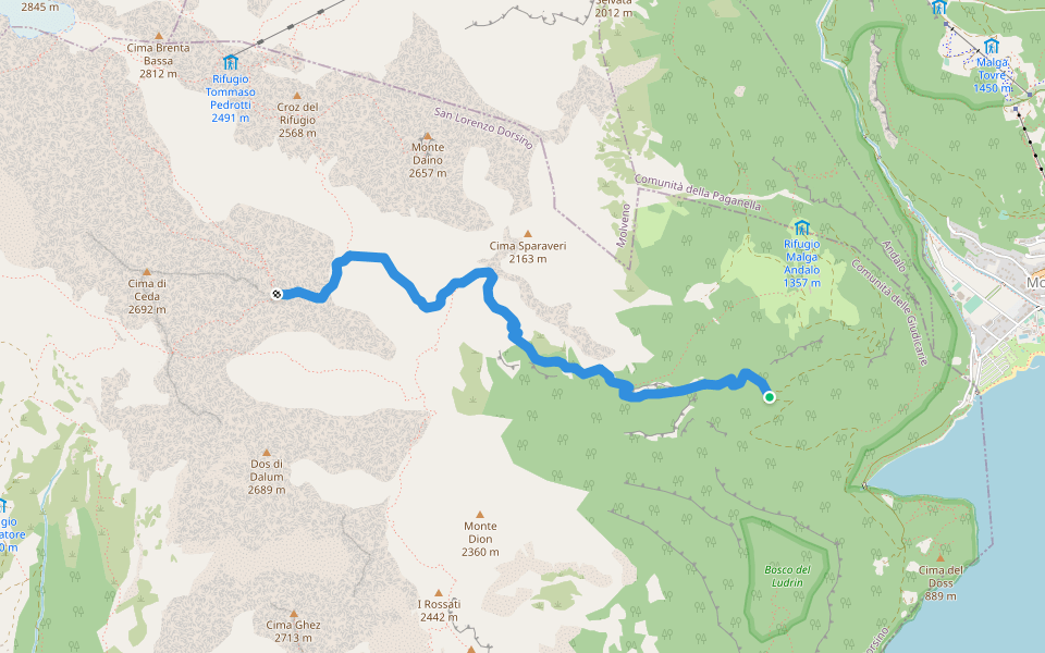 Sentiero della Ceda walking route map in Seghe