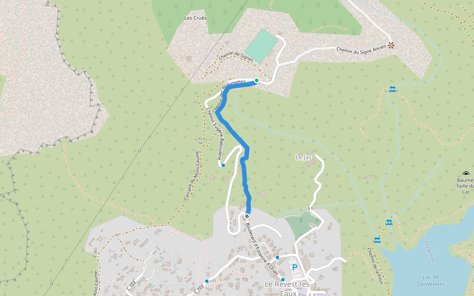 Chemin des Beaumettes walking route map in Le Revest-les-Eaux