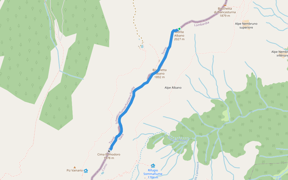 Monte Albano - Cima Pomodoro walking route map in Bellinzona