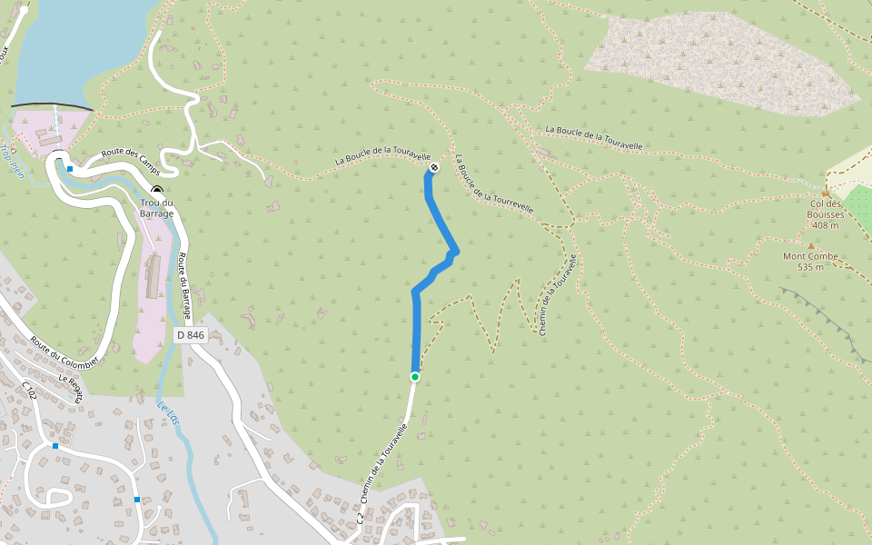 Chemin de la Touravelle walking route map in Le Revest-les-Eaux