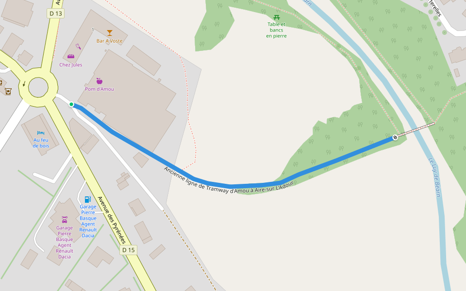 Ancienne ligne de Tramway d'Amou à Aire-sur L'Adour walking route map in Amou
