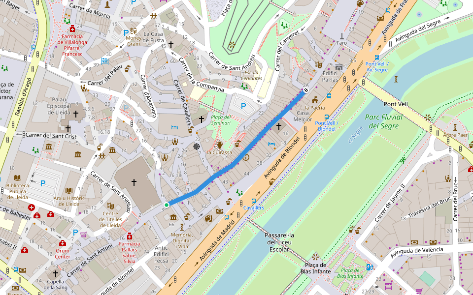 Carrer Major walking route map in Lleida