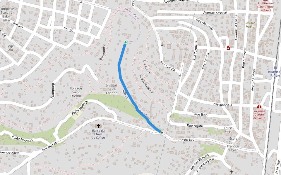 Kikwit walking route map in Kinshasa