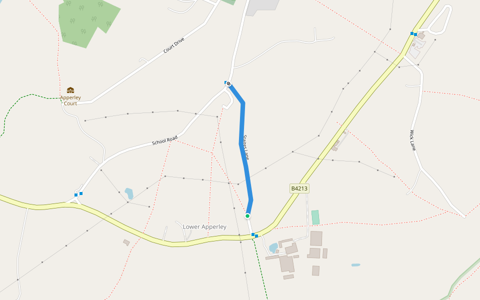 Staites Lane walking route map in Lower Apperley