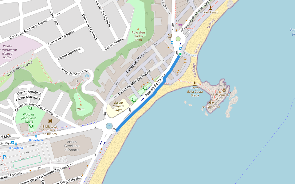 Passeig de Marina walking route map in Blanes