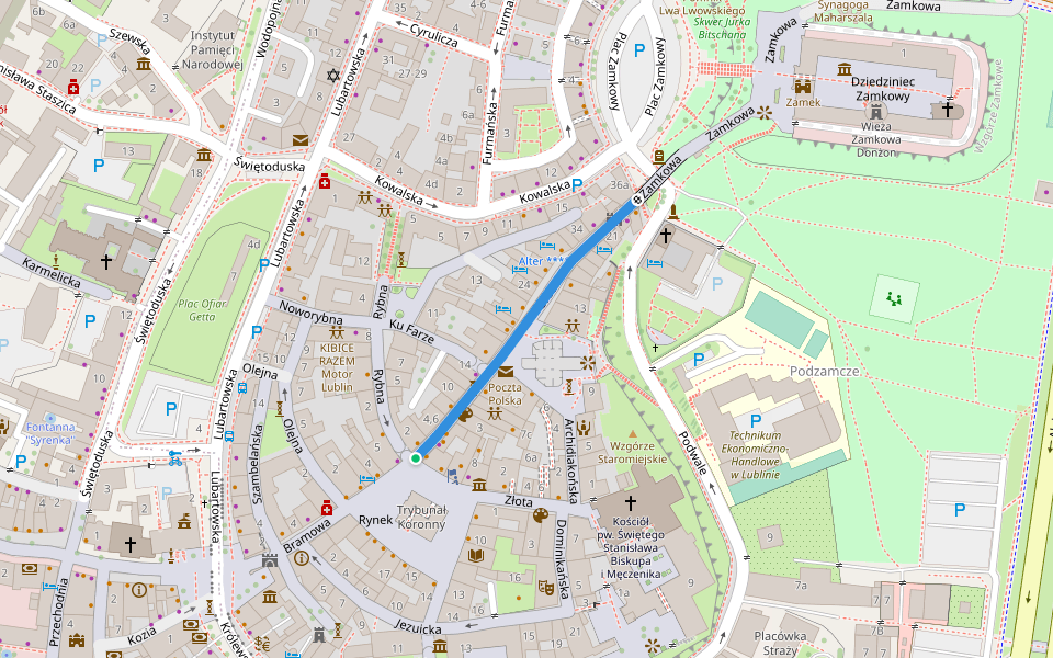 Grodzka walking route map in Lublin