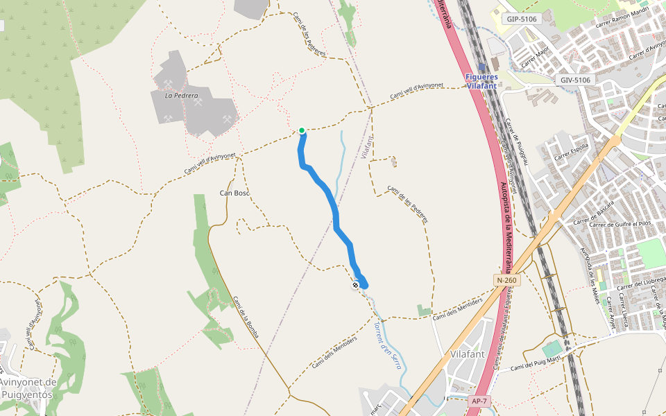 El Tubo walking route map in Avinyonet de Puigventós