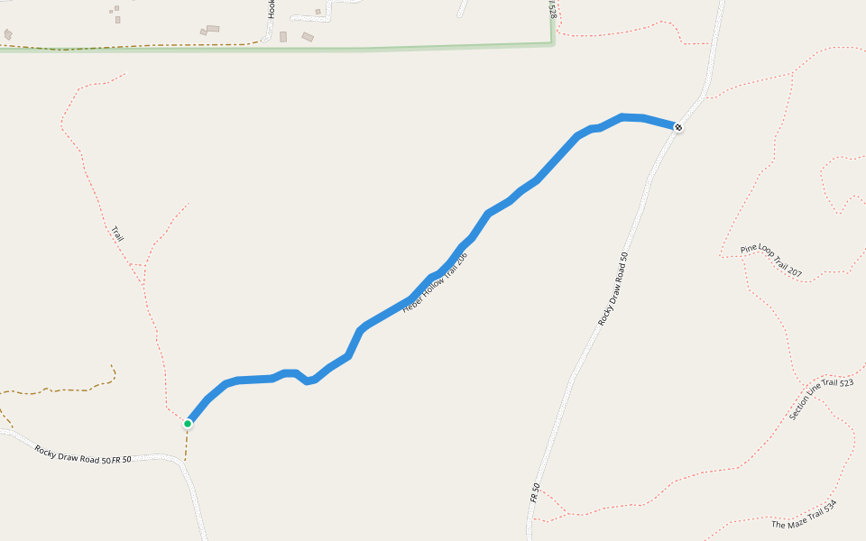 Heber Hollow Trail 206 walking route map in Heber-Overgaard