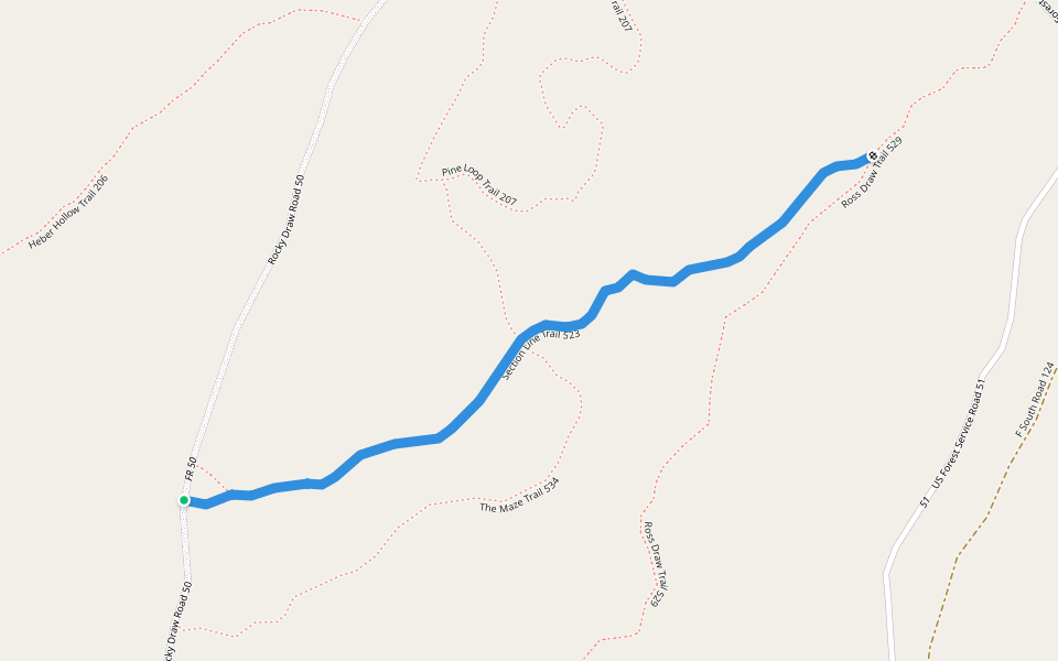 Section Line Trail 523 walking route map in Heber-Overgaard