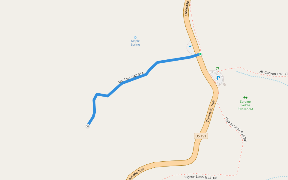 Big Tree Trail 314 walking route map in Clifton