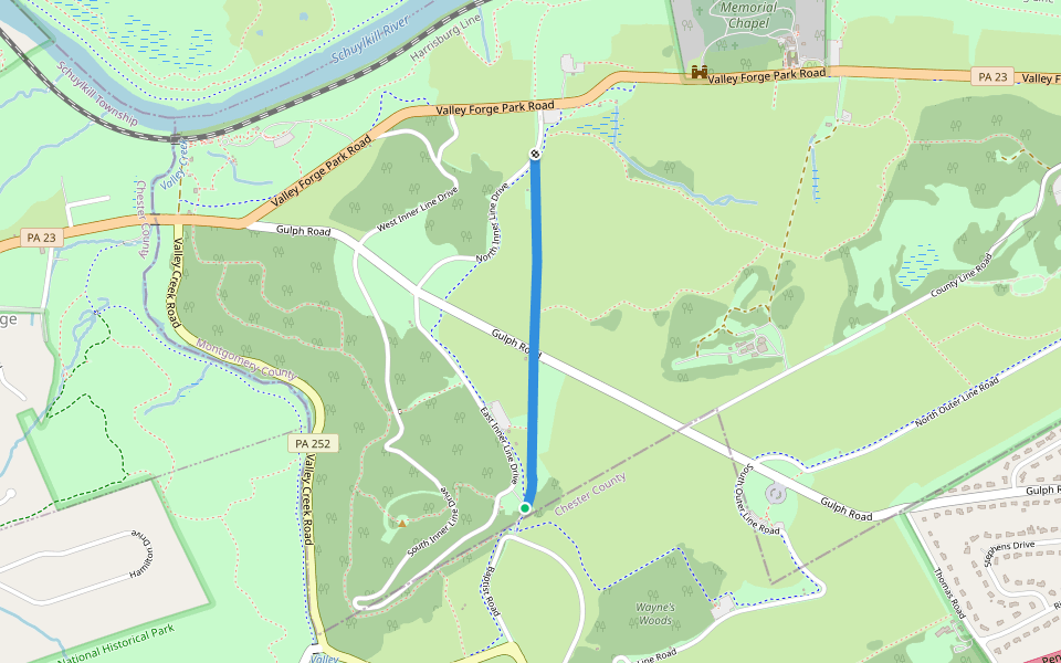 Baptist Road walking route map in King of Prussia