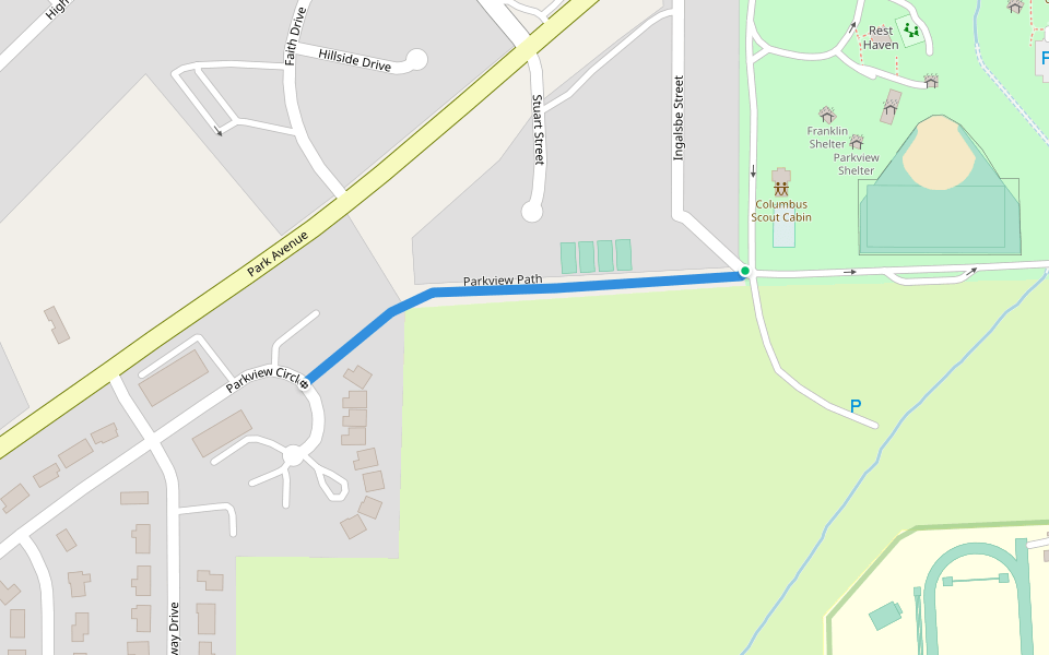 Parkview Path walking route map in Columbus