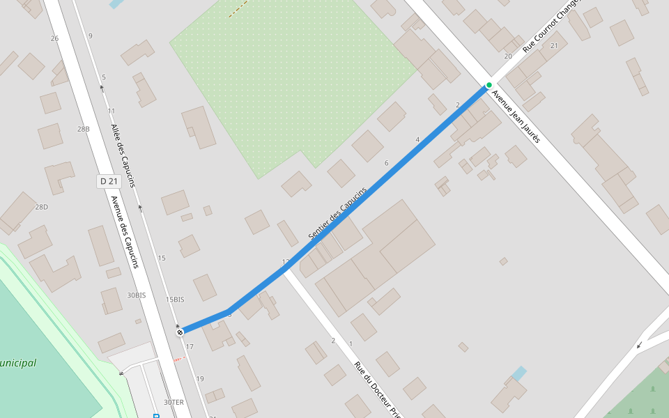 Sentier des Capucins walking route map in Gray