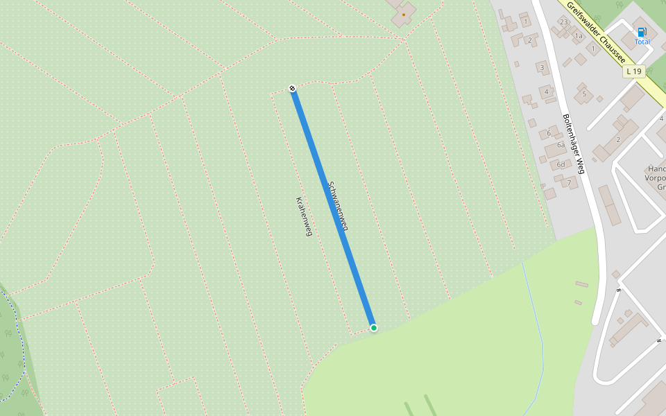 Schwanenweg walking route map in Grimmen