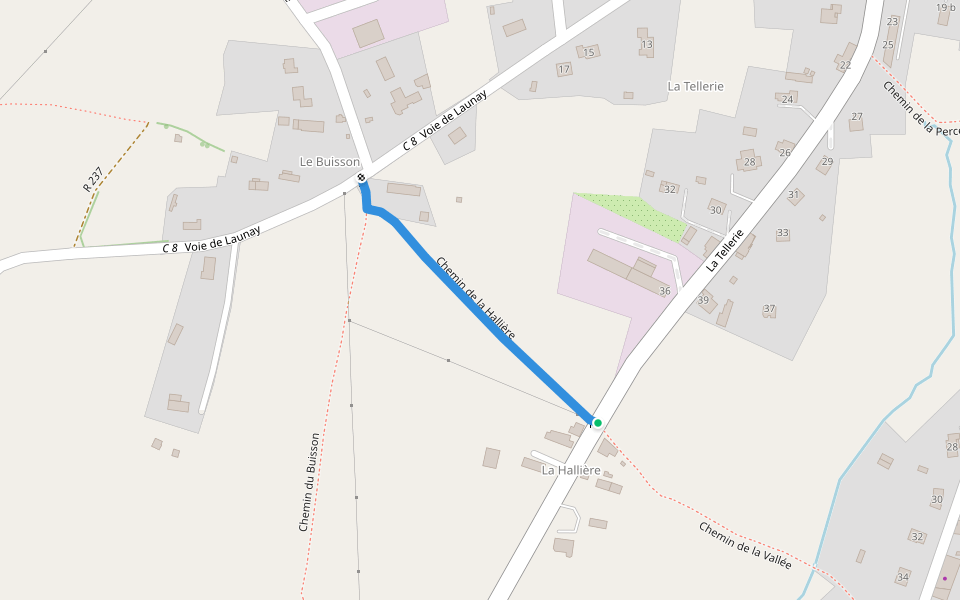 Chemin de la Hallière walking route map in Brécey