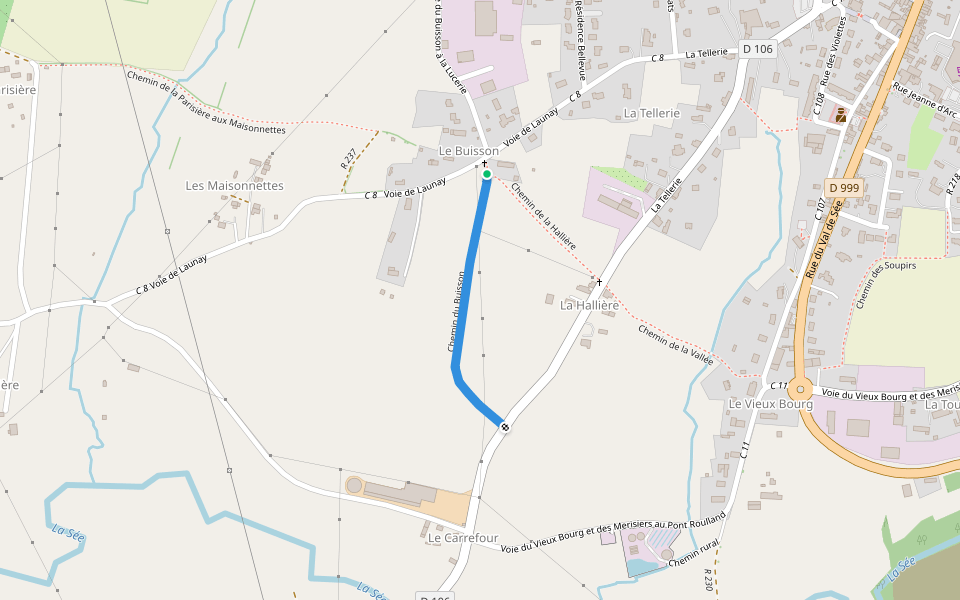 Chemin du Buisson walking route map in Brécey