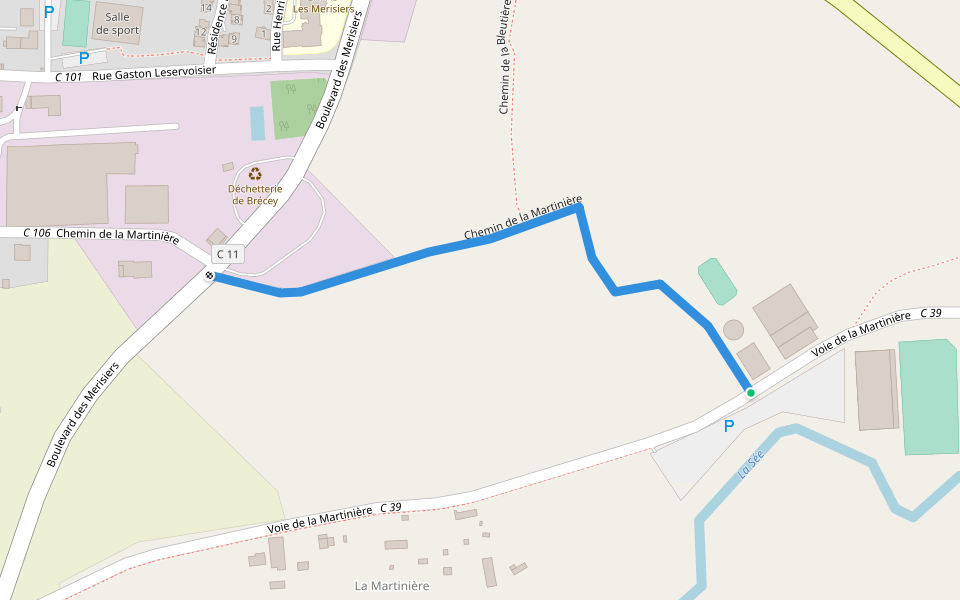 Chemin de la Martinière walking route map in Brécey