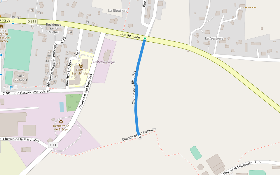 Chemin de la Bleutière walking route map in Brécey