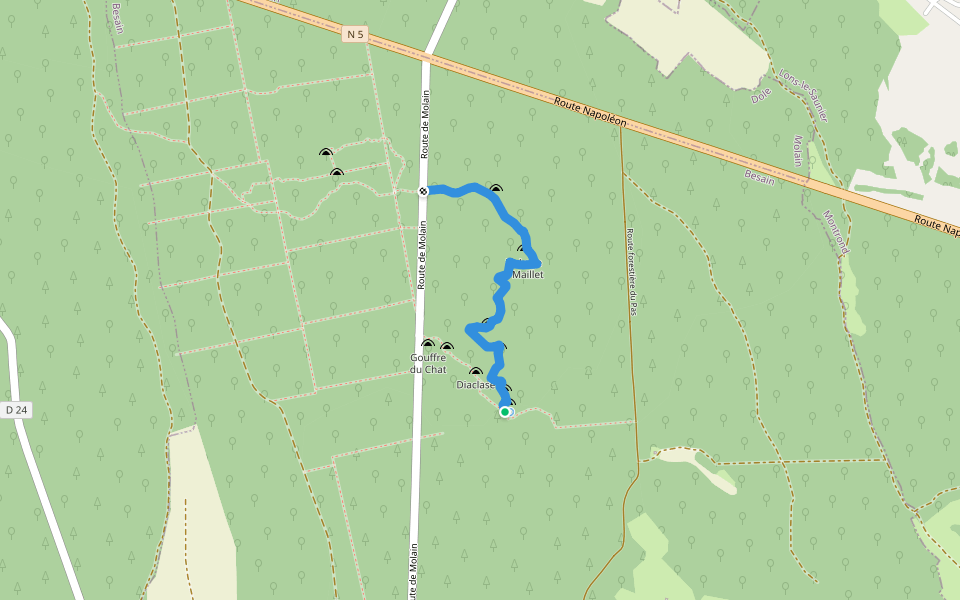 Sentier karstique des Malrochers walking route map in Besain
