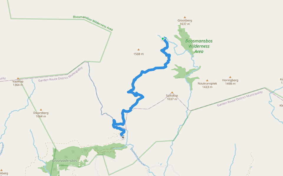 Slangkuilkloof Trail walking route map in Barrydale