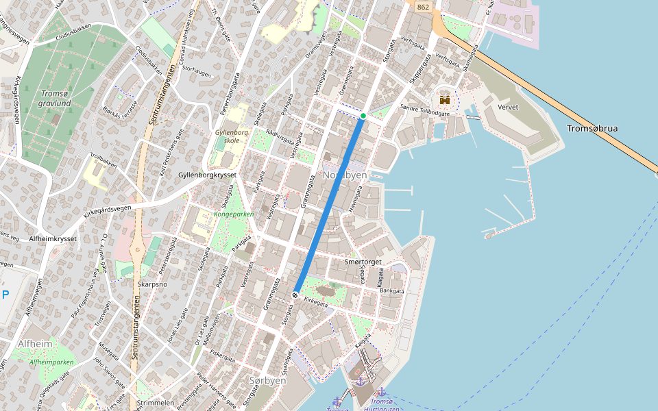 Storgata walking route map in Harstad