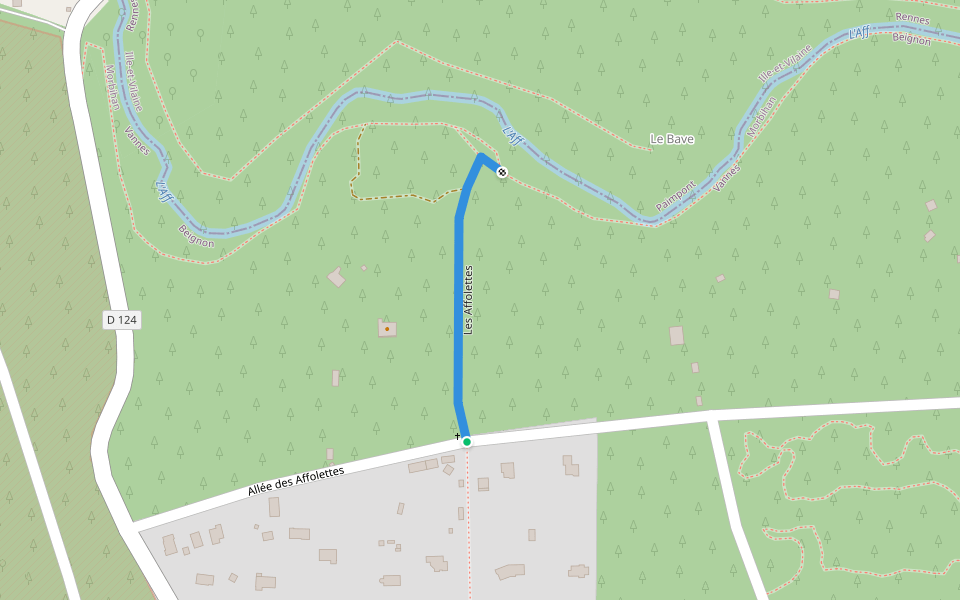 Les Affolettes walking route map in Beignon