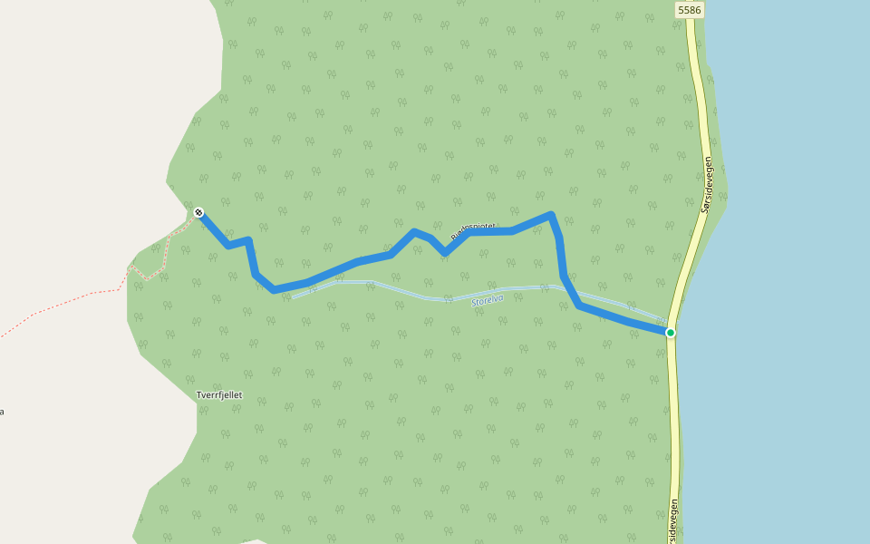Bjødnspjotet walking route map in Bjordal