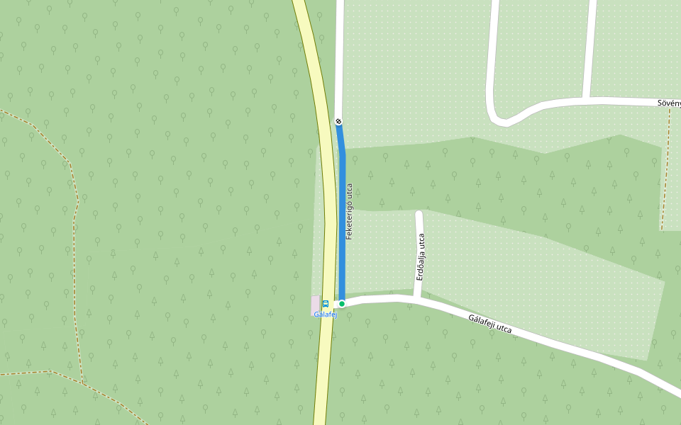 Feketerigó utca walking route map in Zalaegerszeg