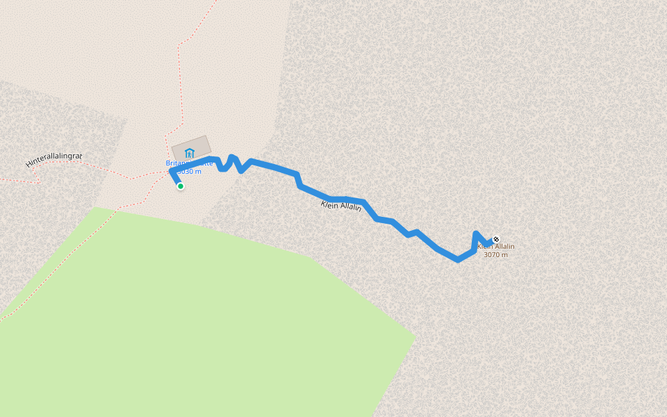 Klein Allalin walking route map in Saas-Almagell