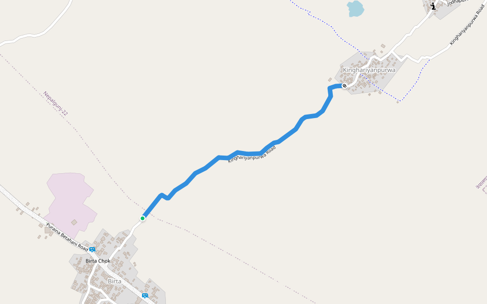 Kinghariyanpurwa Road walking route map in Nepalgunj