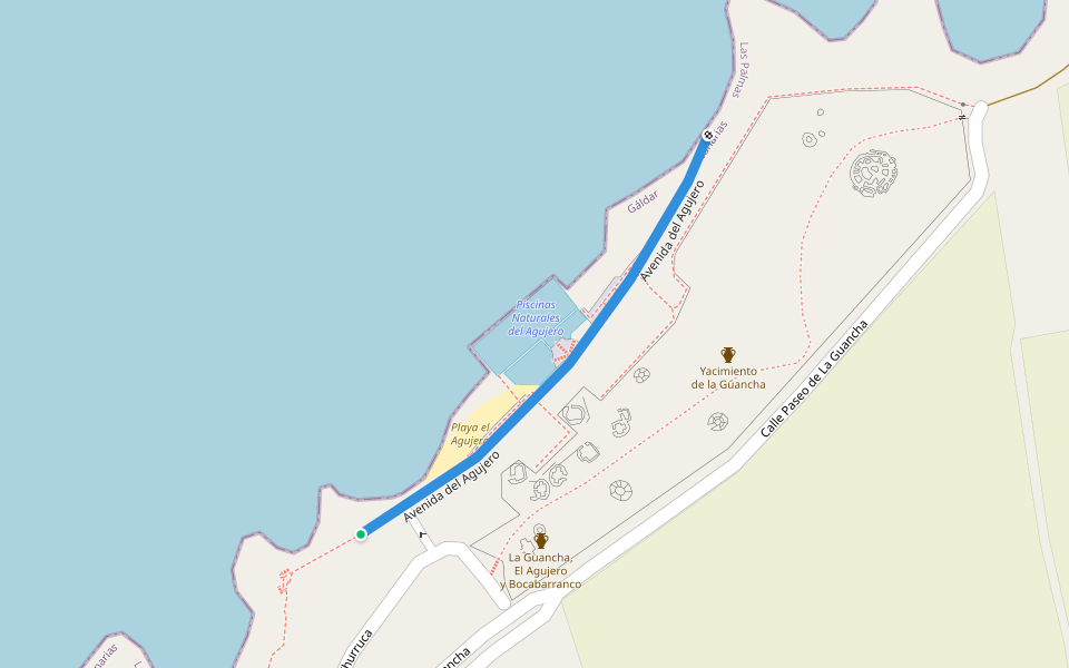 Avenida del Agujero walking route map in El Agujero