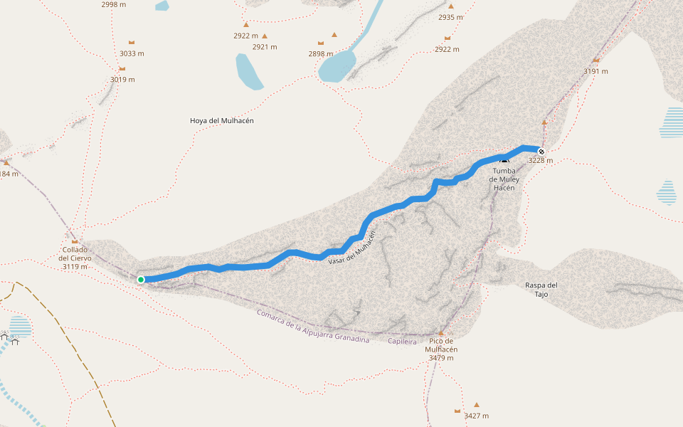Vasar del Mulhacén walking route map in Trevélez
