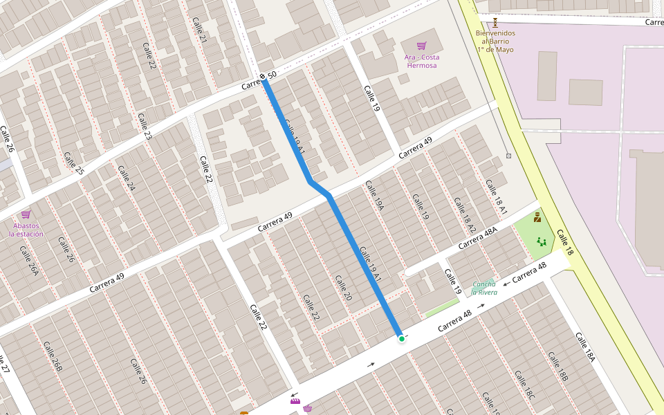 Calle 19 A1 walking route map in Soledad