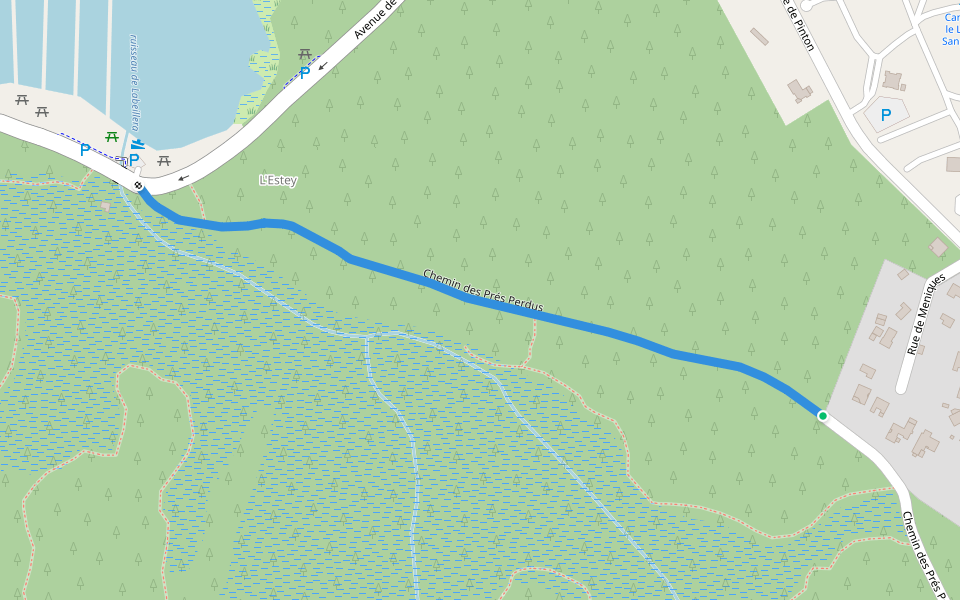 Chemin des Prés Perdus walking route map in Sanguinet