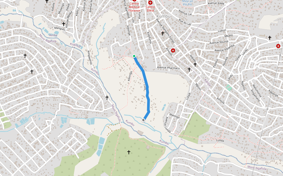 Luila walking route map in Kinshasa