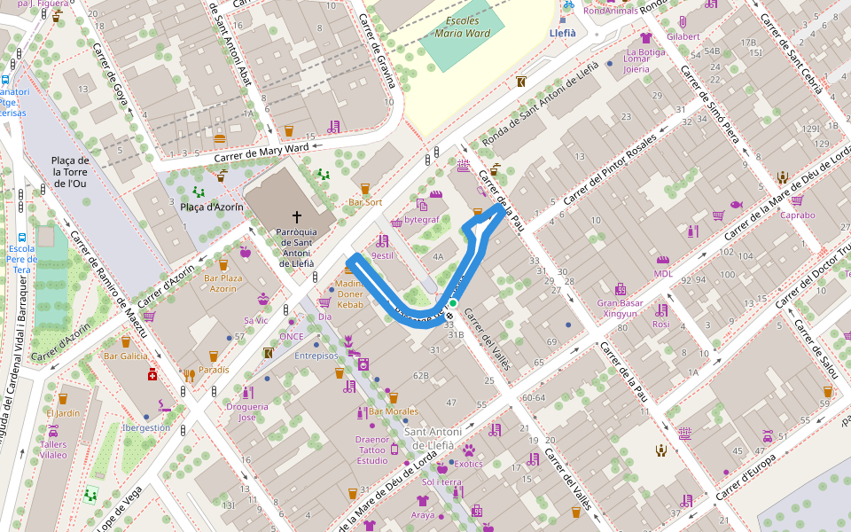 Passatge de la Glòria walking route map in Santa Coloma de Gramenet