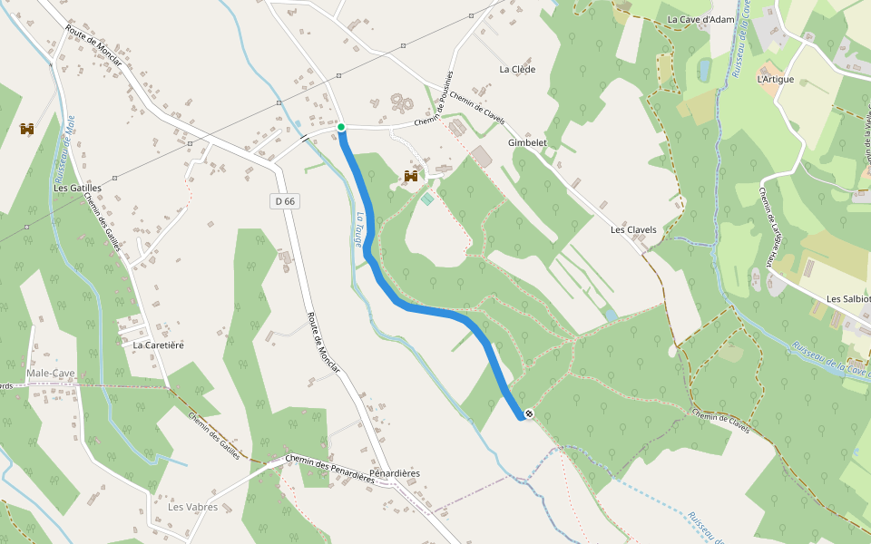 Chemin de la Bariale walking route map in Saint-Etienne-de-Tulmont