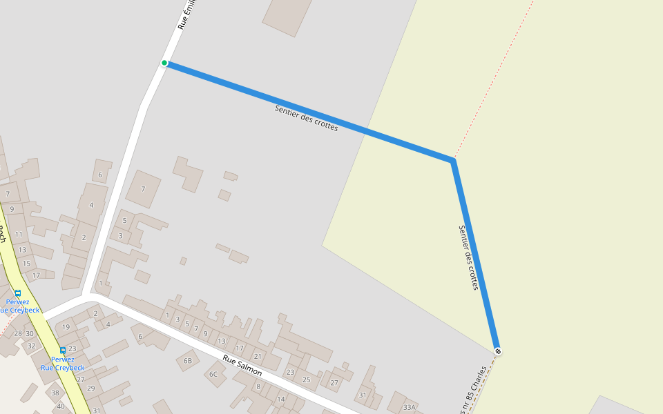 Sentier des crottes walking route map in Perwez