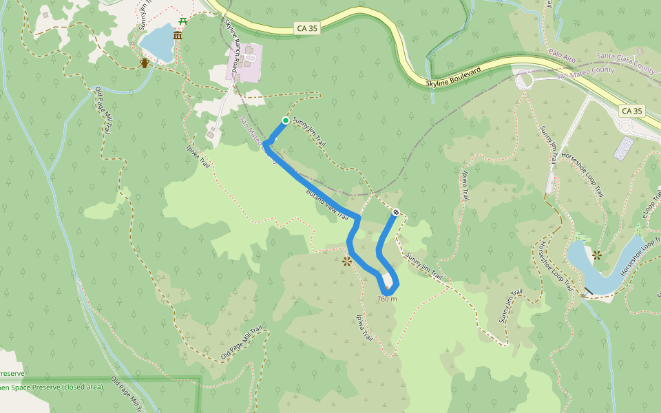 Butano View Trail walking route map in La Honda